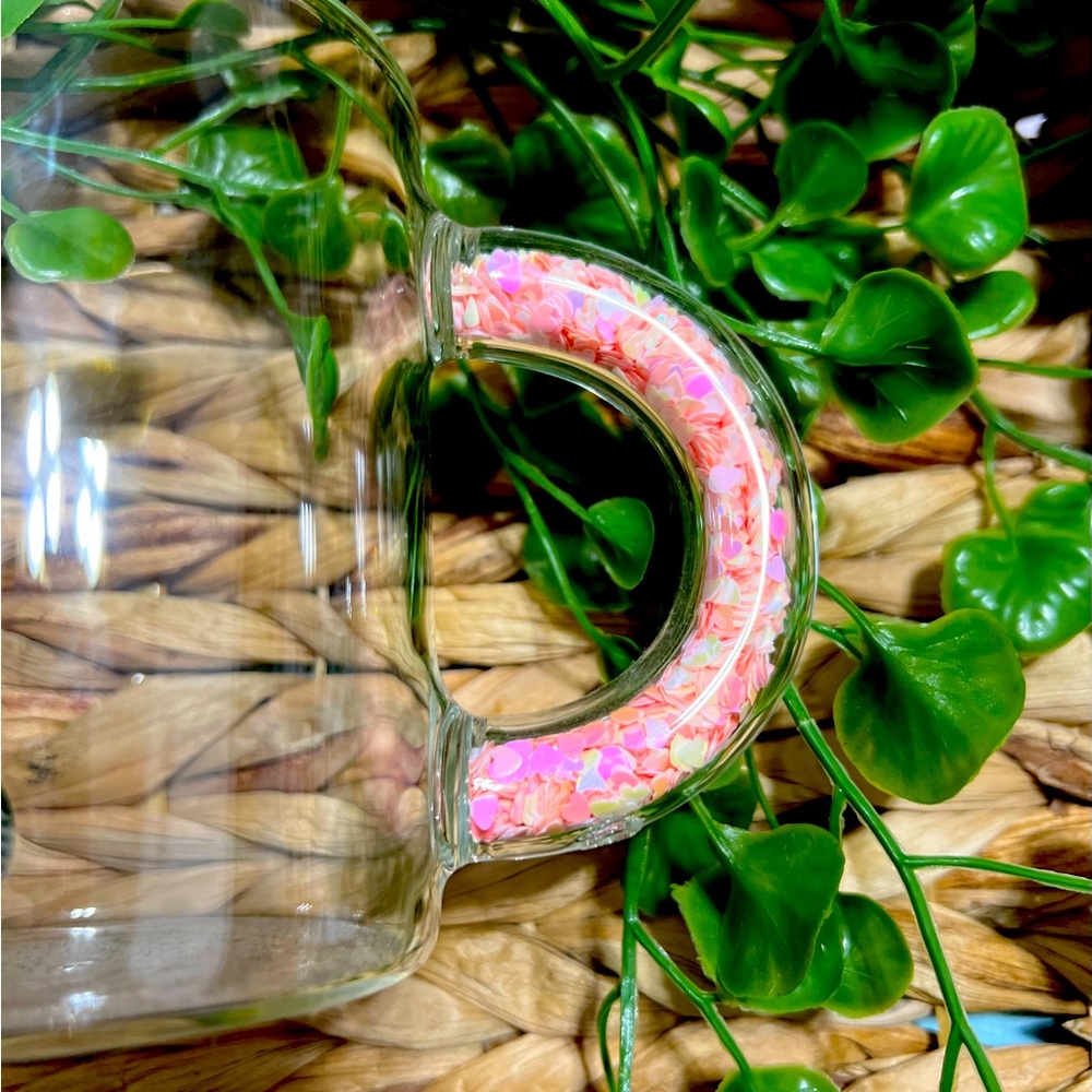 Starbucks Pink Heart Confetti Glass Mug 💕